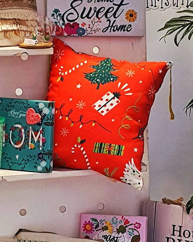 Christmas Tree Square Cushion - Red