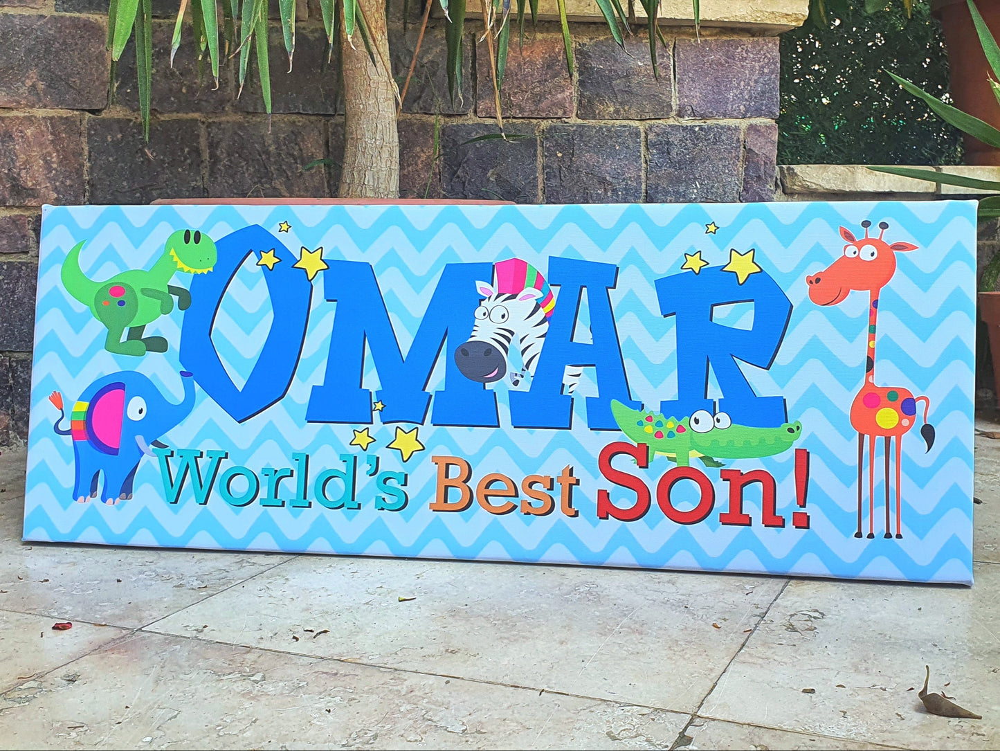 English Boy Name Customizable Bed Board - Animals Theme