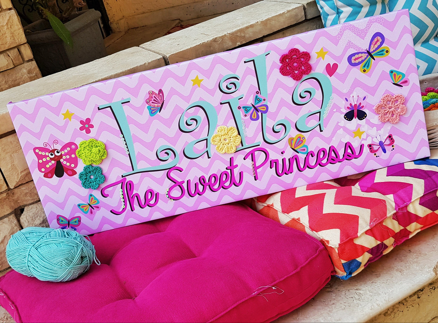 English Girl Name Customizable Bed Board - Butterflies Theme