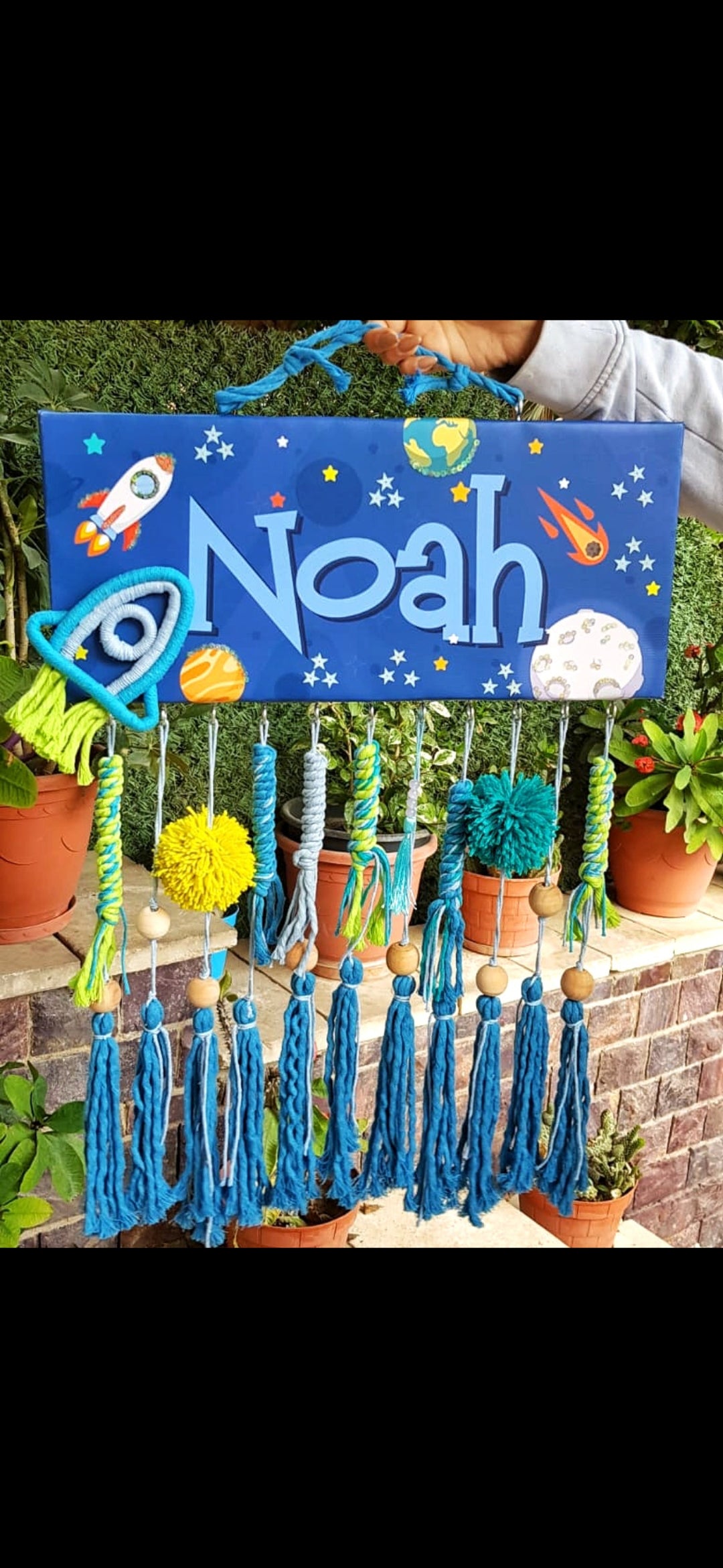 English Boy Name Customizable - Space Macrame Theme