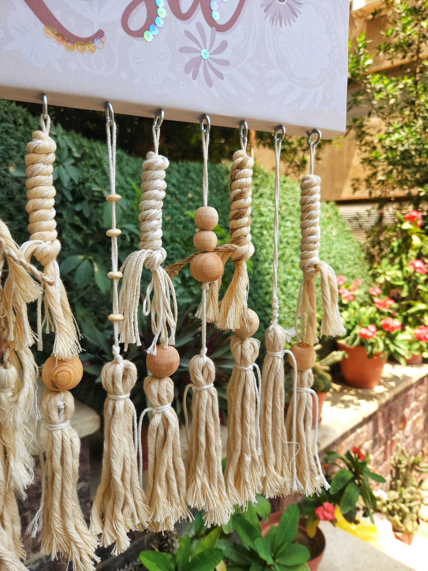 English Girl Name Customizable - Macrame Boho Beige