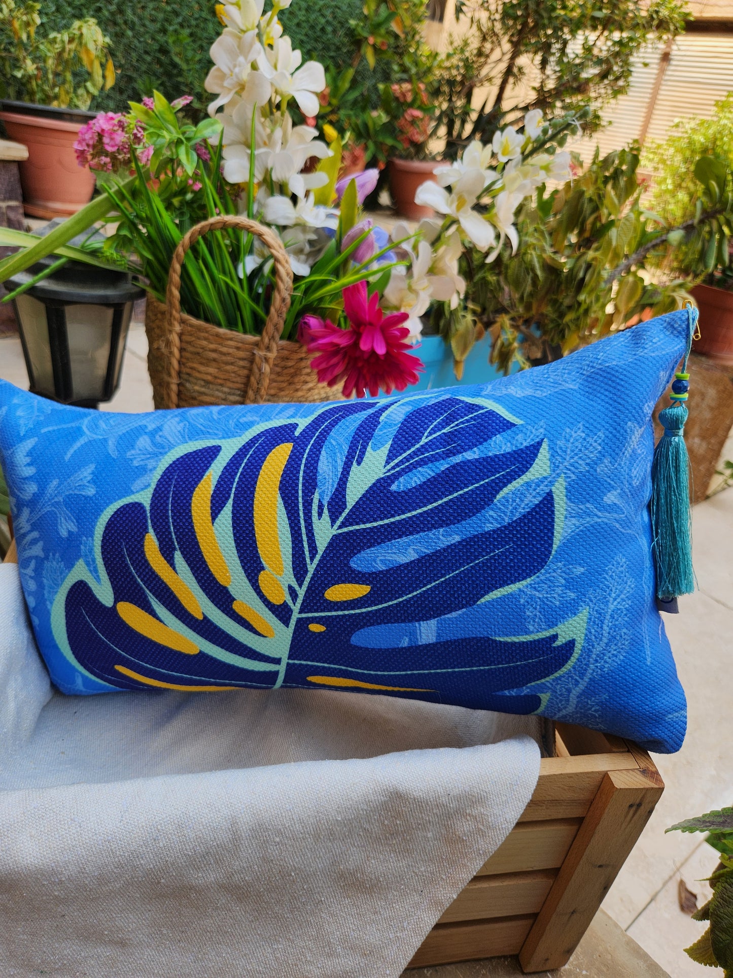 Summer Tropicana - Blue Rectangle Cushion