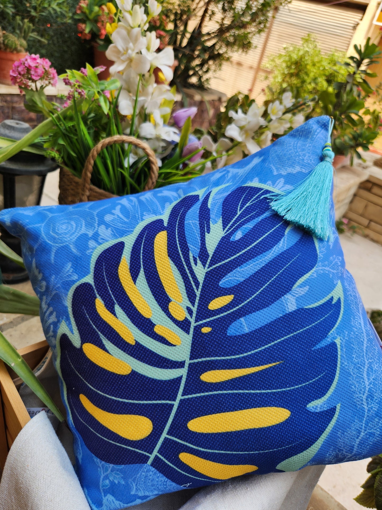Summer Tropicana - Blue Square Cushion