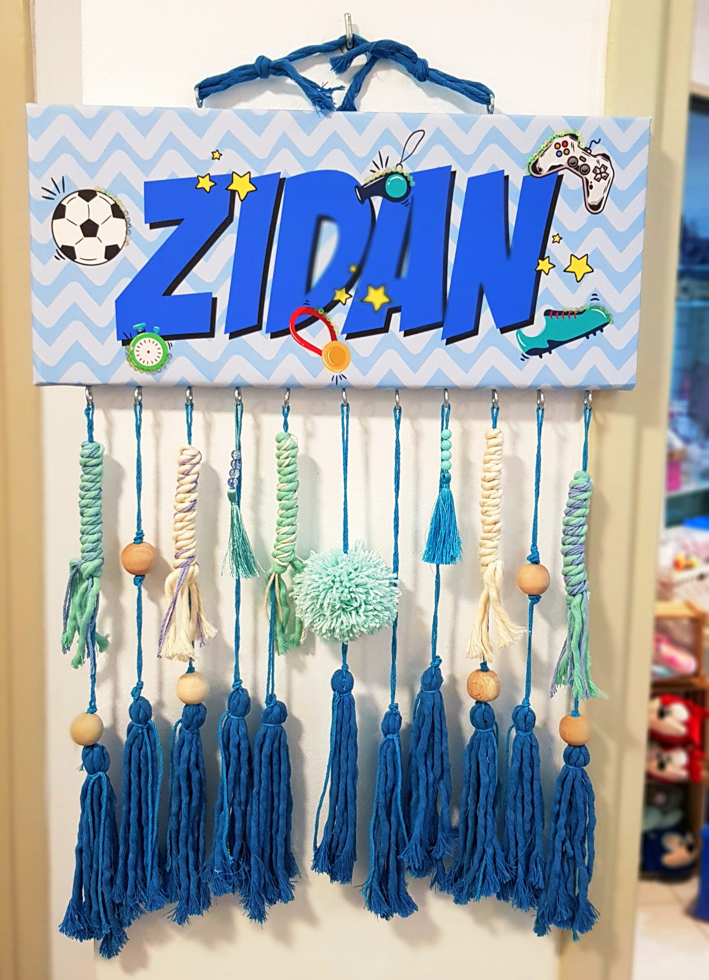 English Boy Name Customizable - Football Macrame Theme