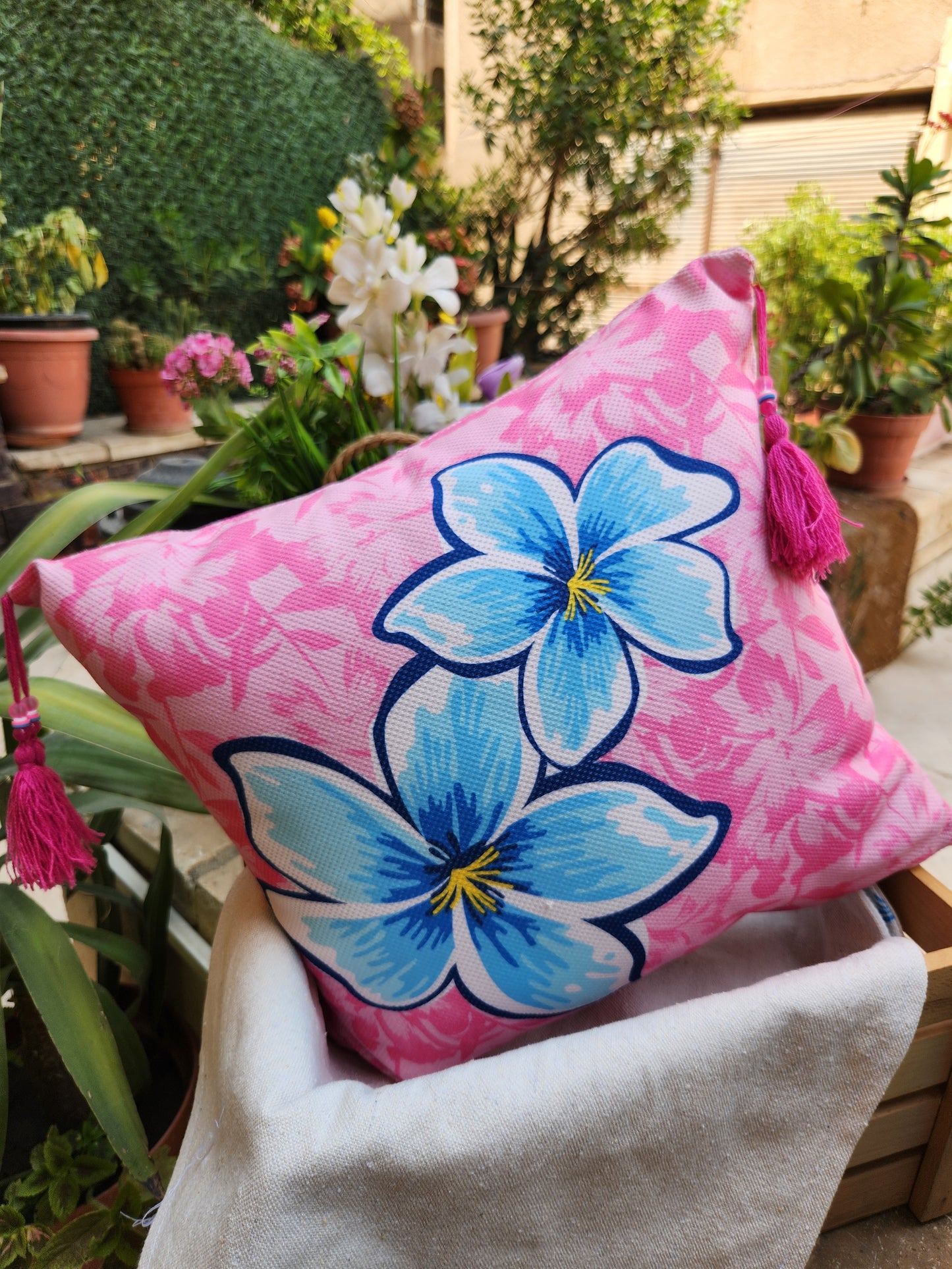 Summer Tropicana - Pink Square Cushion
