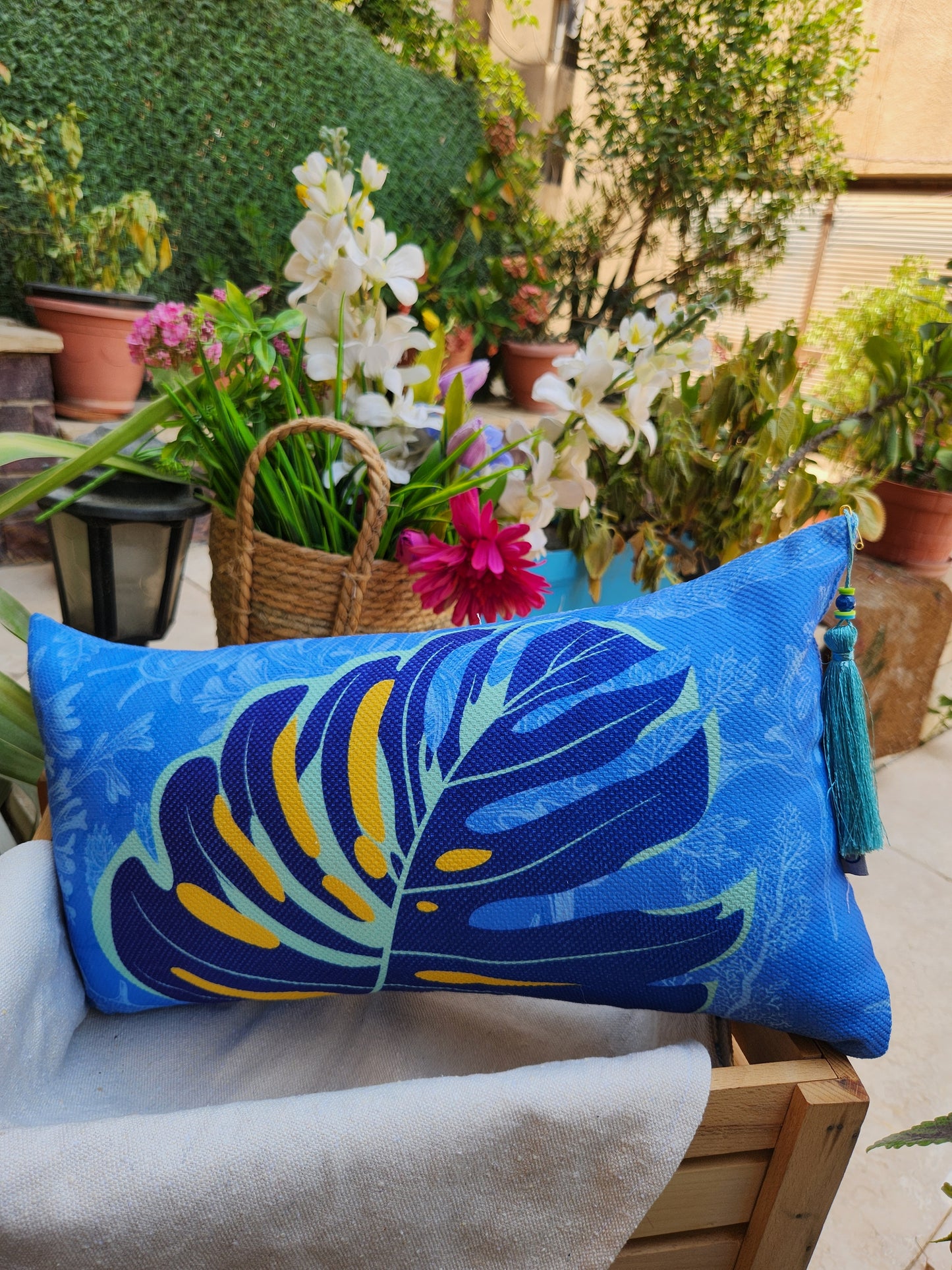 Summer Tropicana - Blue Rectangle Cushion