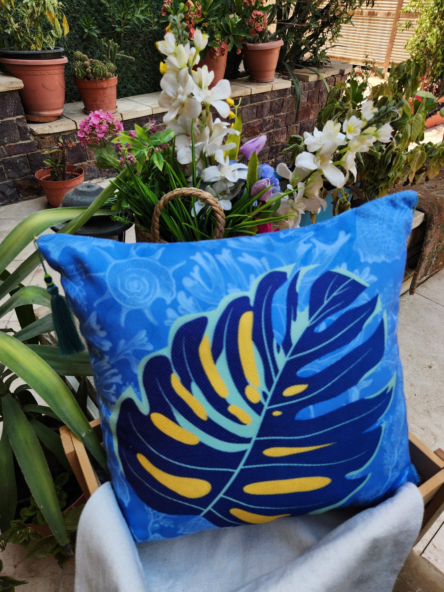 Summer Tropicana - Blue Square Cushion