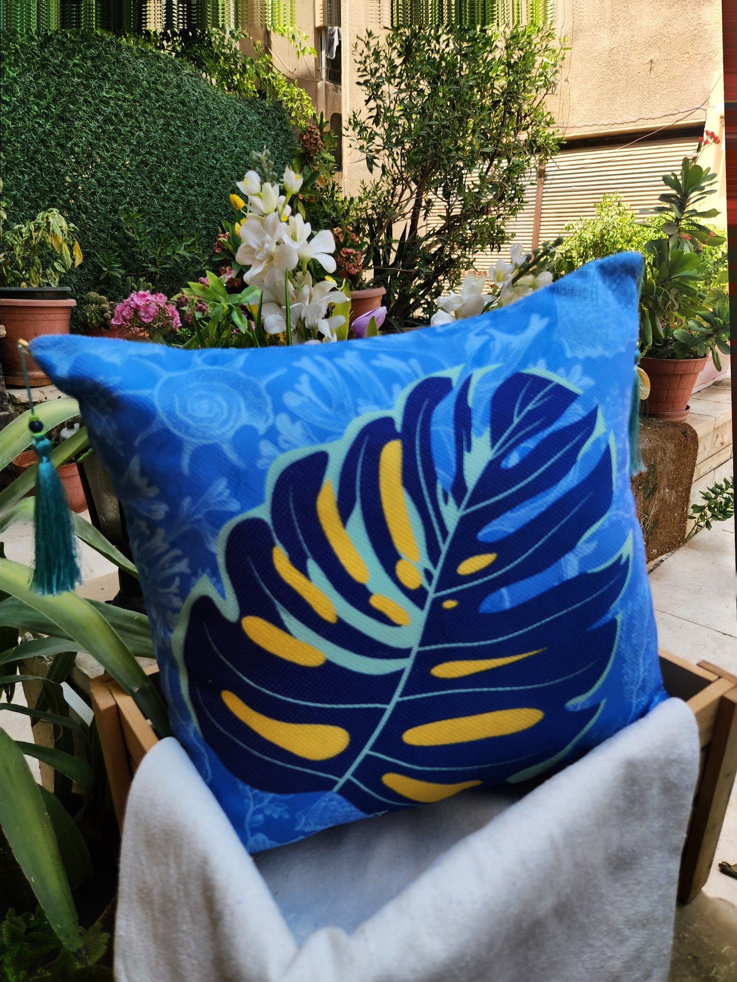 Summer Tropicana - Blue Square Cushion
