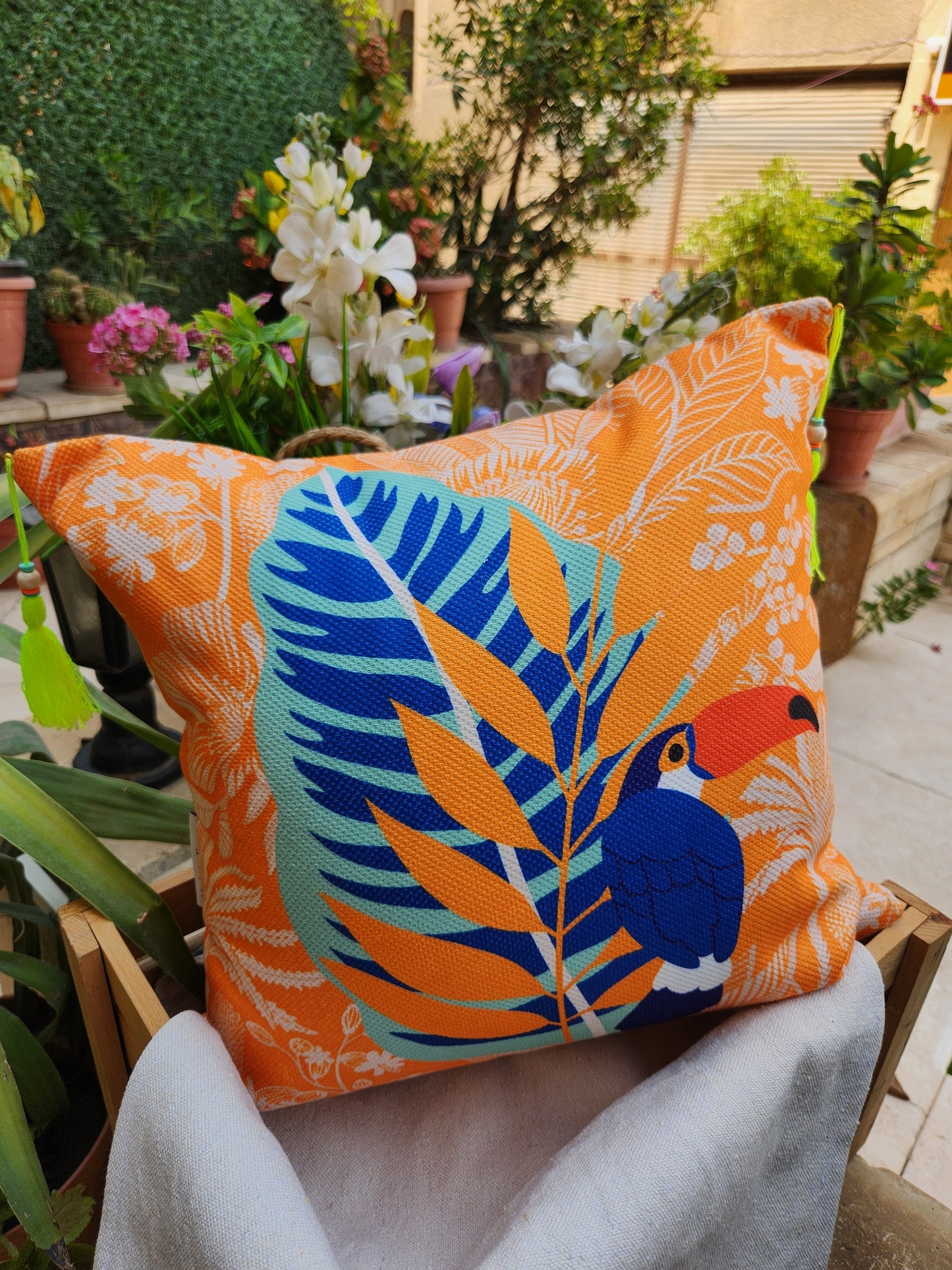 Summer Tropicana - Orange Square Cushion