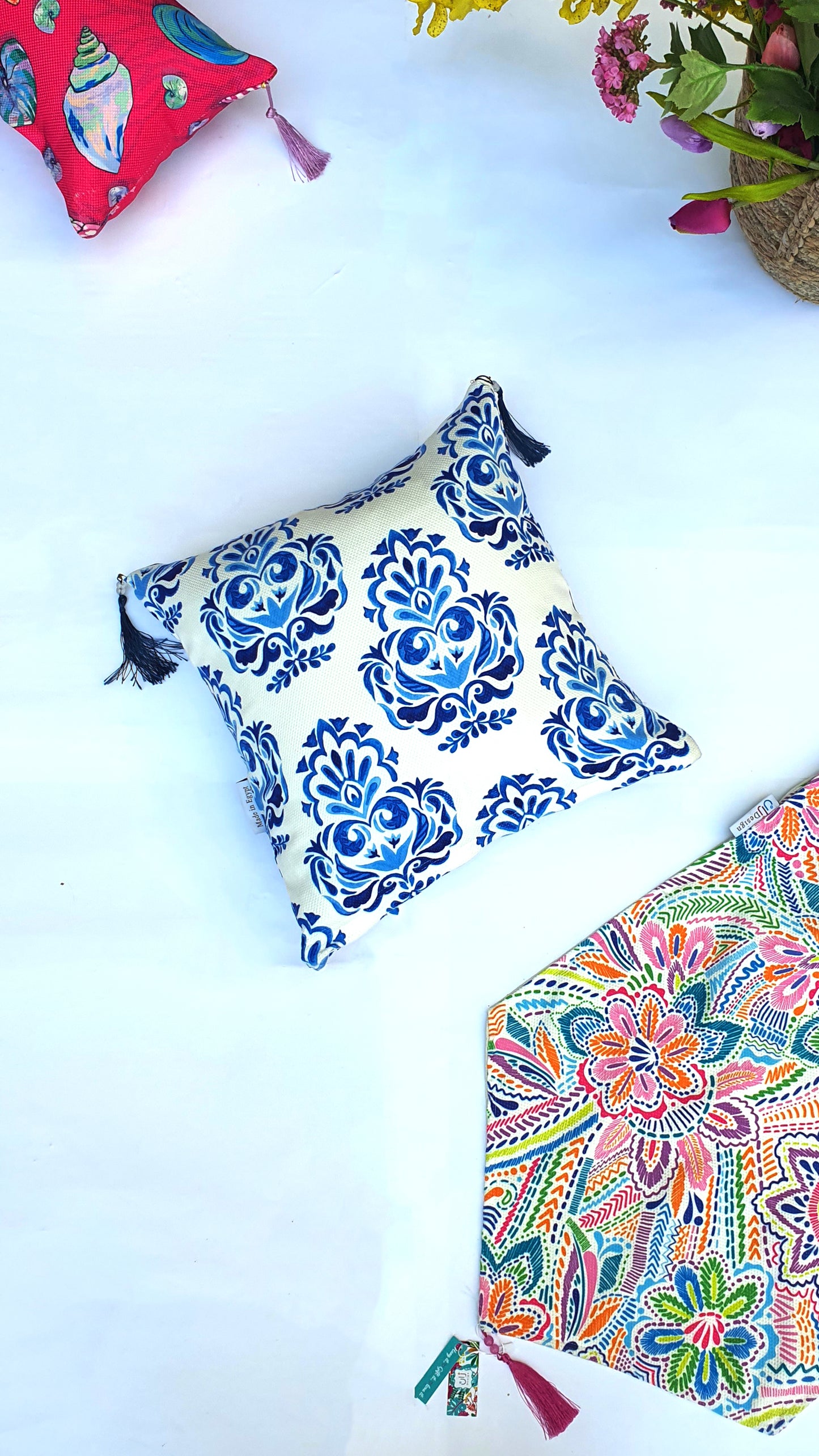 Blue Damask Square Cushion