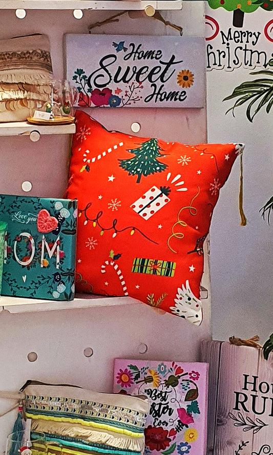 Christmas Tree Square Cushion - Red