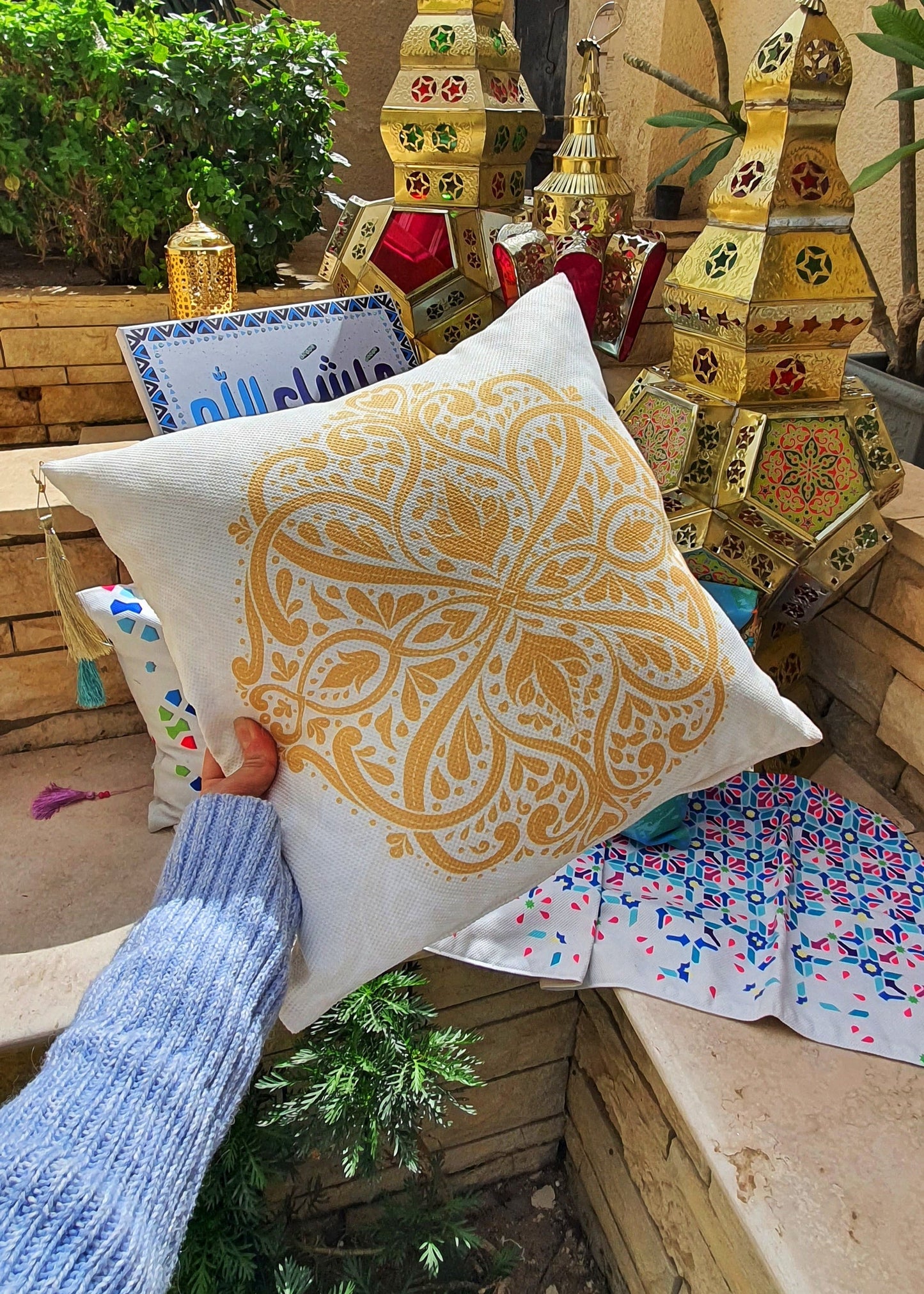 Golden Mandala Square Cushion