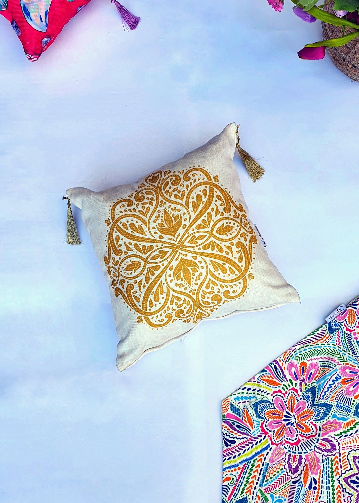 Golden Mandala Square Cushion