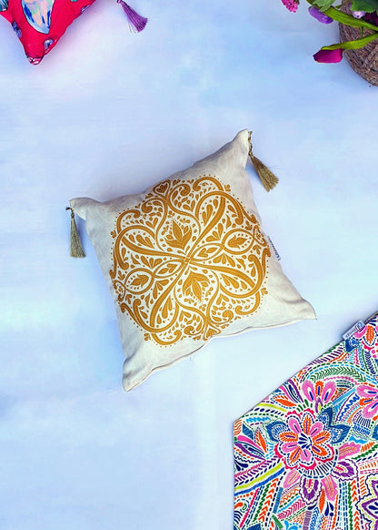 Golden Mandala Square Cushion