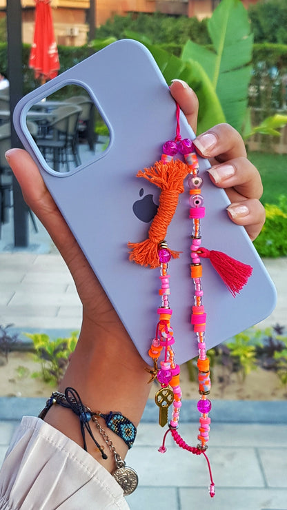 Hot Pink Orange Mix Short Mobile Chain