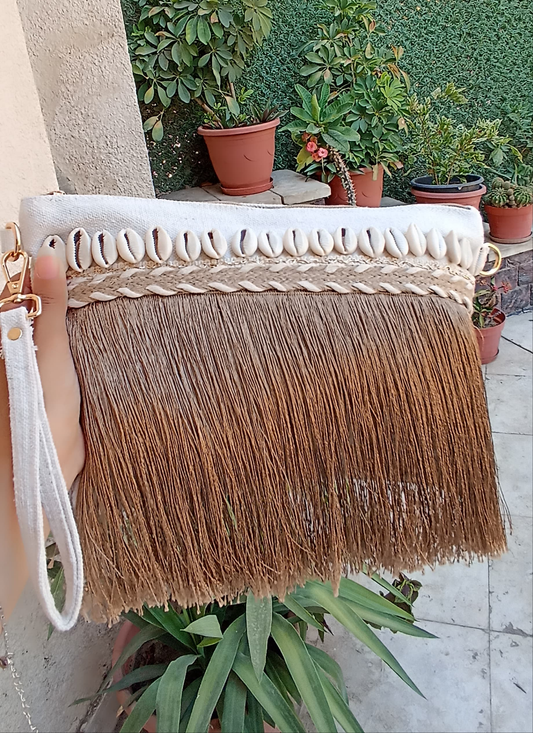 Hand clutch Fringes (Brown)