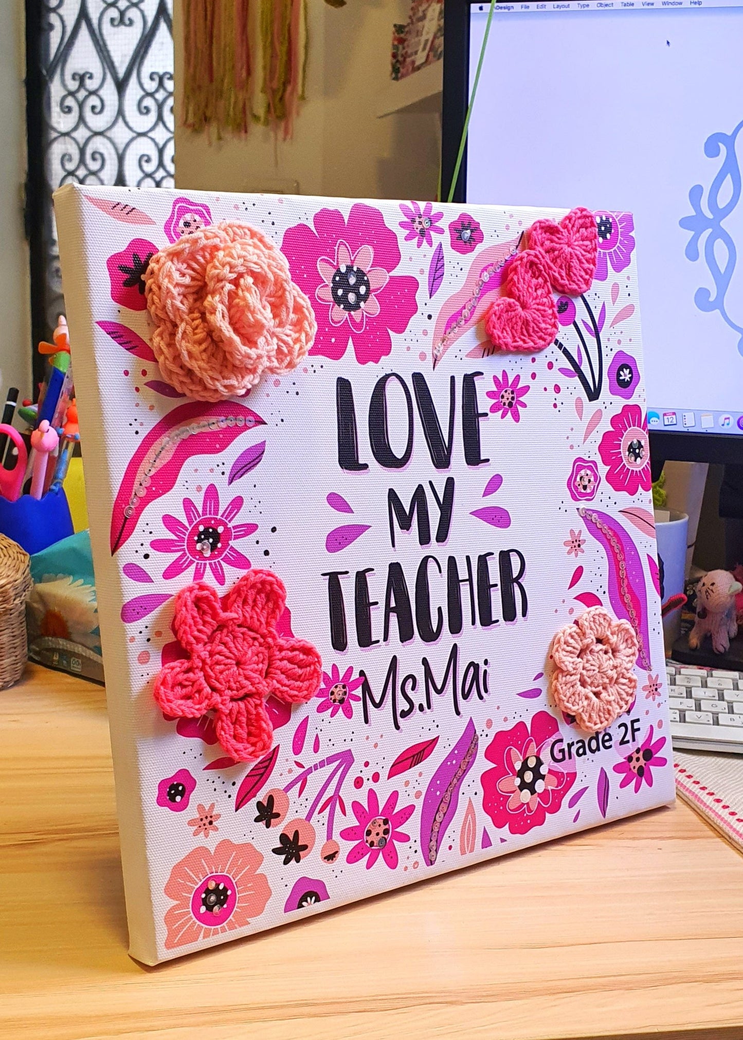 Love My Teacher Hot Pink Floral Customizable