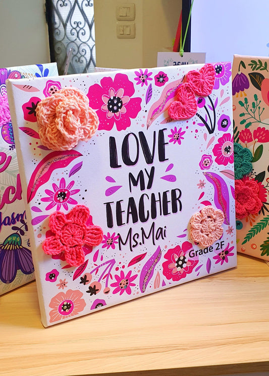 Love My Teacher Hot Pink Floral Customizable