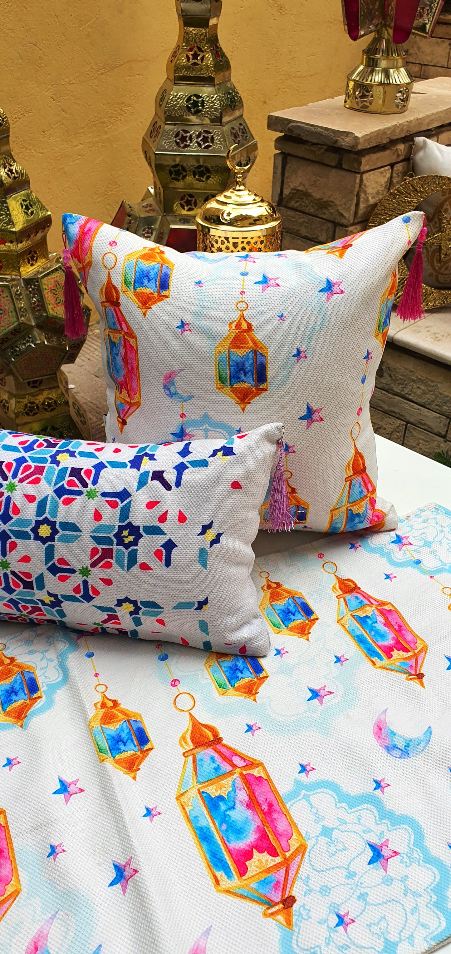 Pink Lanterns Square Cushion