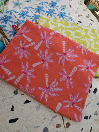 XL Printed Hand Clutch - Orange×Pink Plamtrees