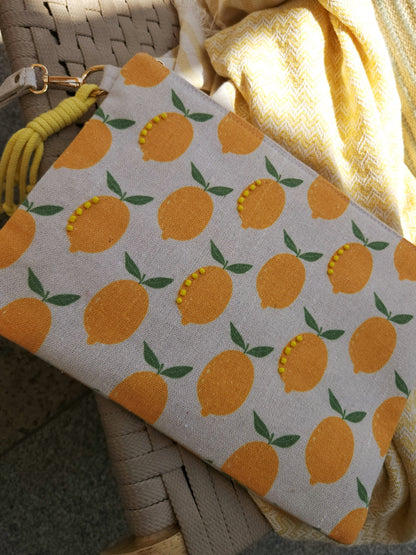 XL Printed Hand Clutch - Zesty Lemon