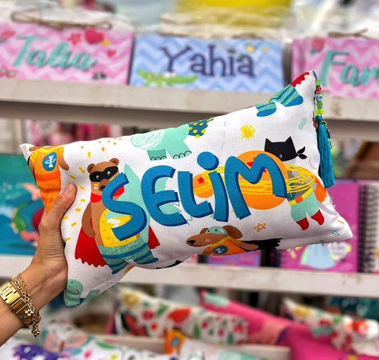 Customizable Boys Names Rectangle Cushion - Super Animals