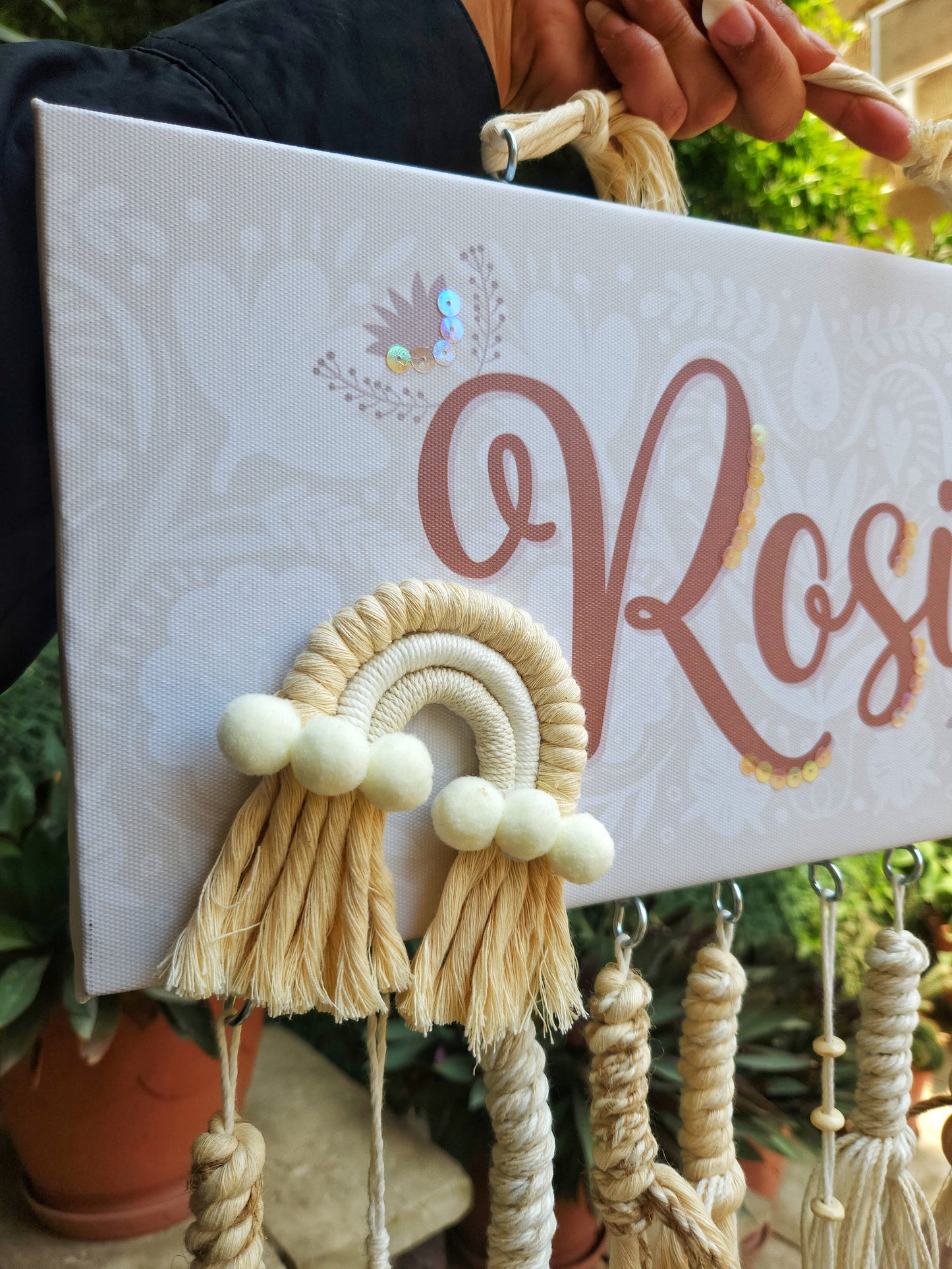 English Girl Name Customizable - Macrame Boho Beige