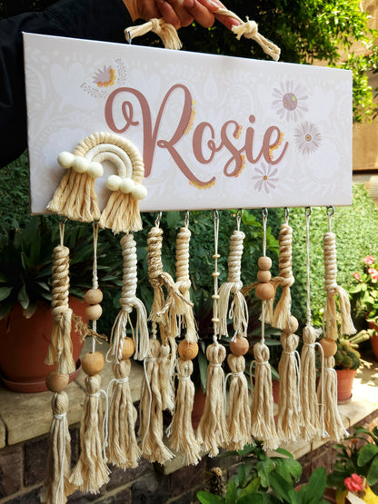 English Girl Name Customizable - Macrame Boho Beige
