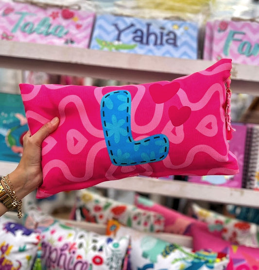 Customizable Girls Letters Rectangle Cushion - Pink Wavy