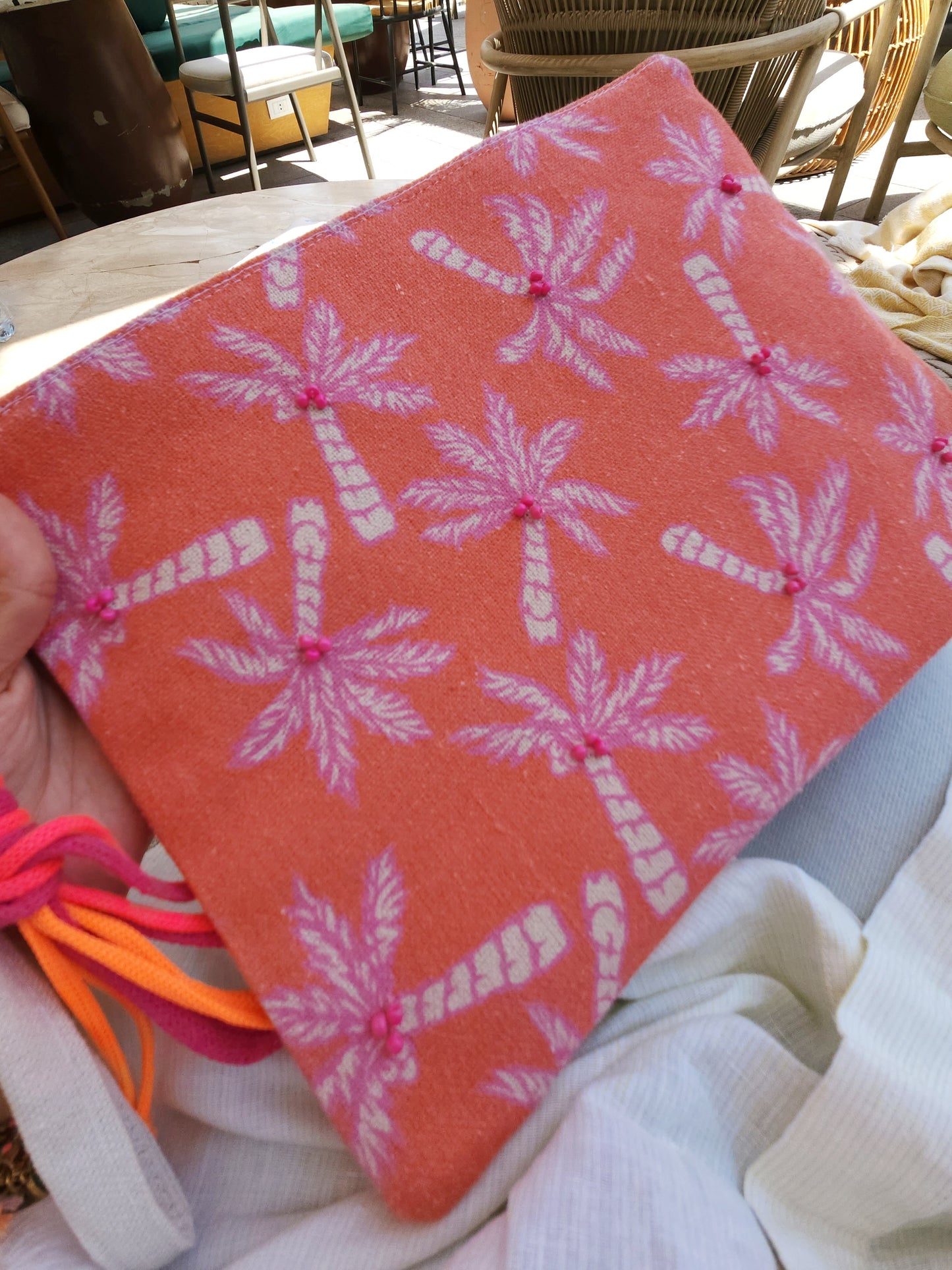XL Printed Hand Clutch - Orange×Pink Plamtrees