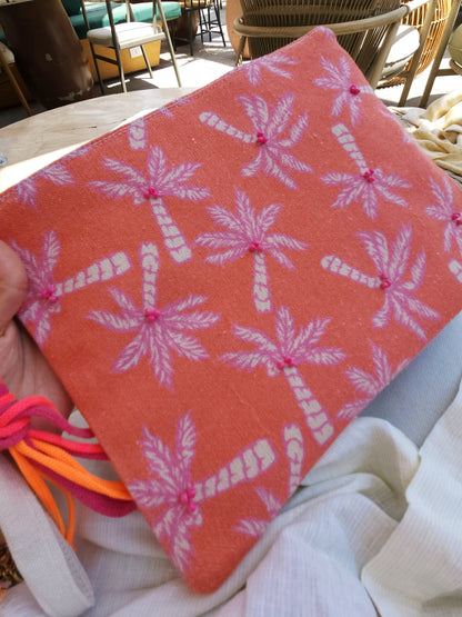 XL Printed Hand Clutch - Orange×Pink Plamtrees