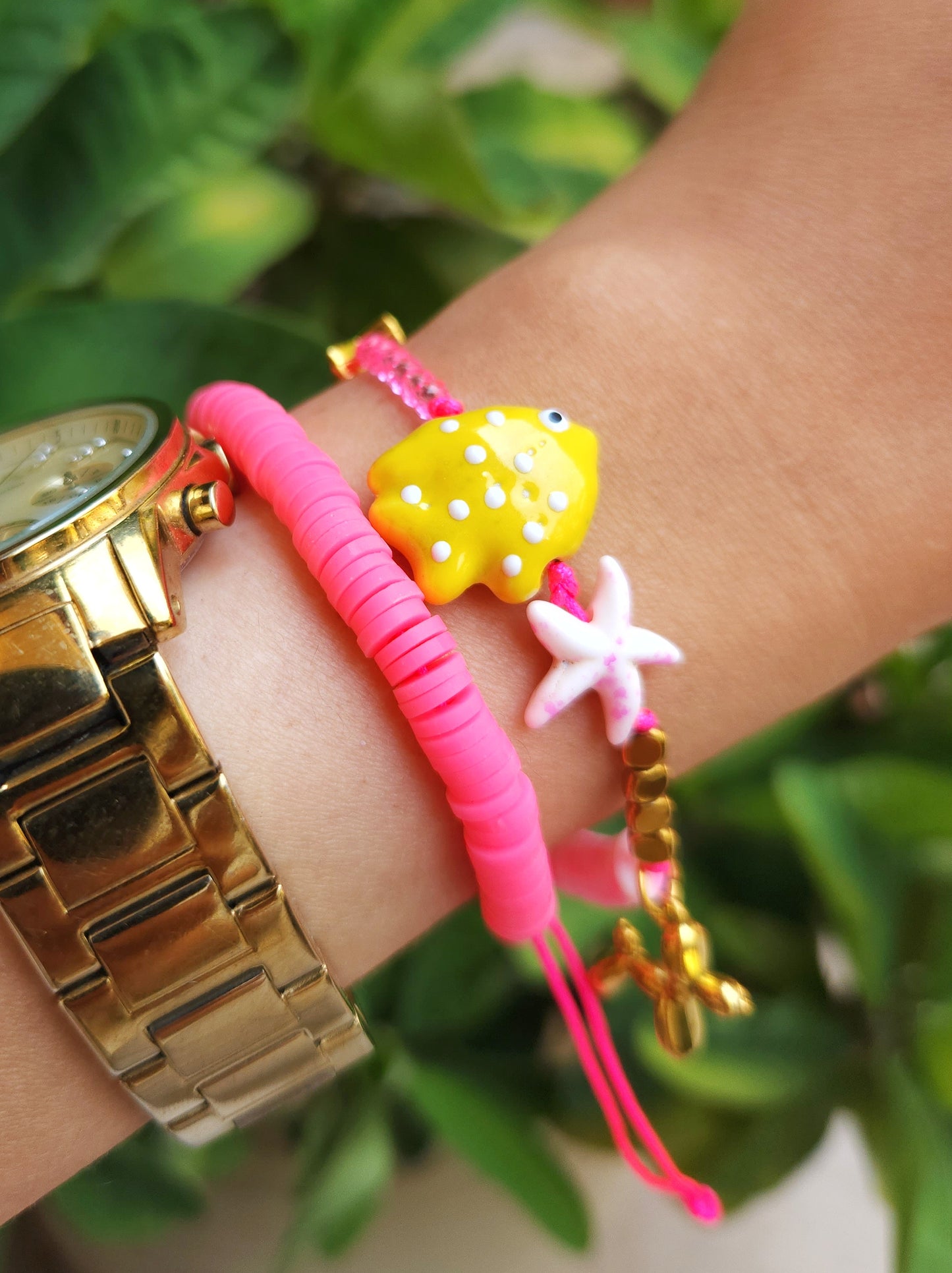 Yellow bubbly Fish double Bracelet