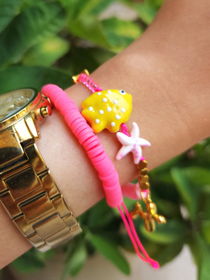 Yellow bubbly Fish double Bracelet