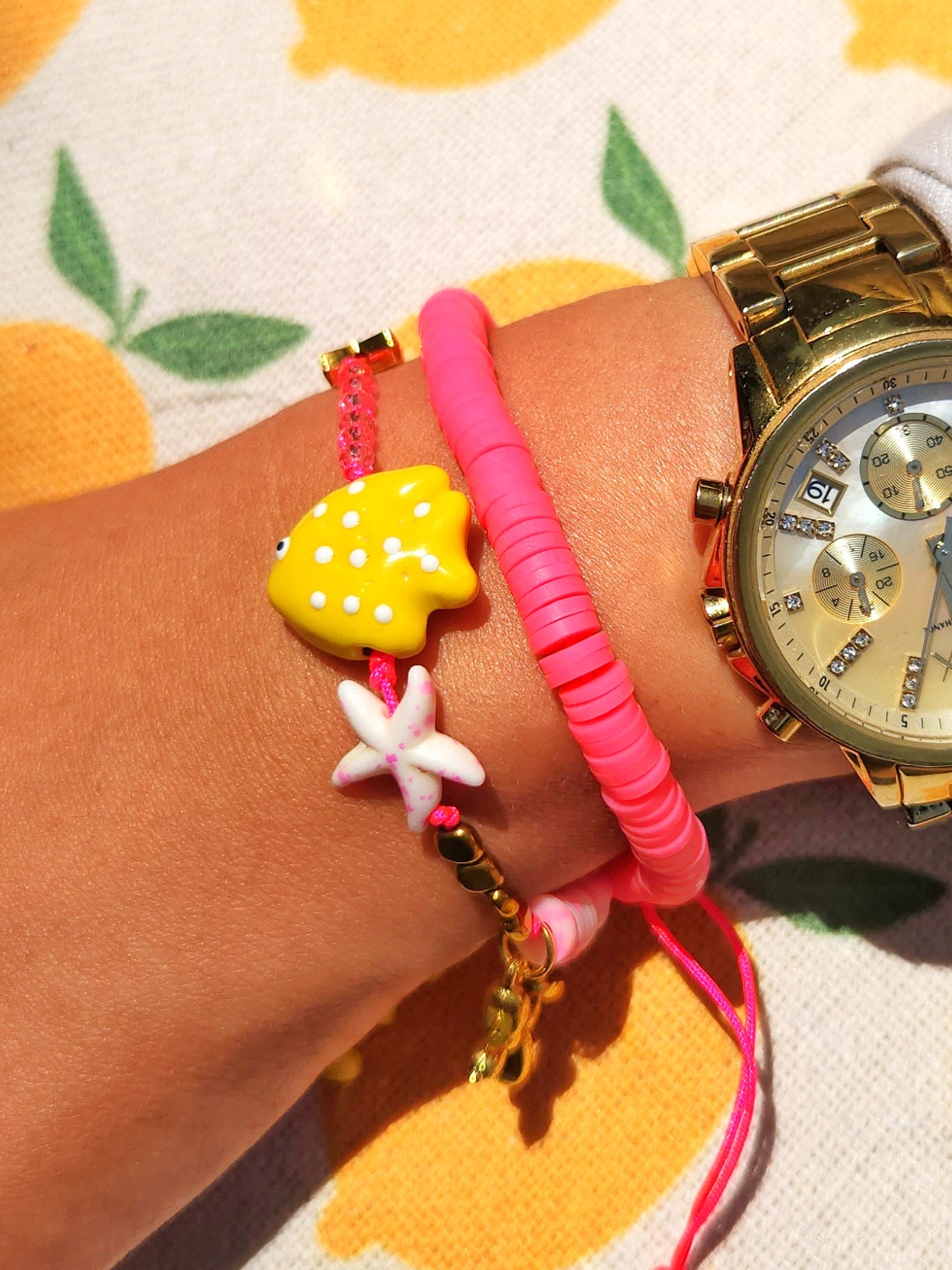 Yellow bubbly Fish double Bracelet