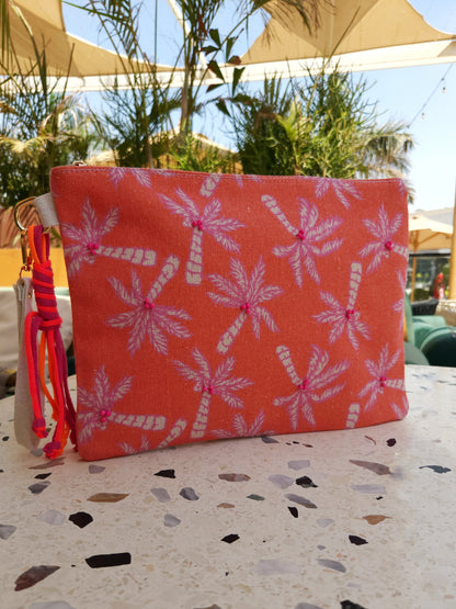 XL Printed Hand Clutch - Orange×Pink Plamtrees