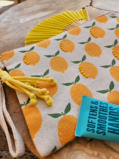 XL Printed Hand Clutch - Zesty Lemon