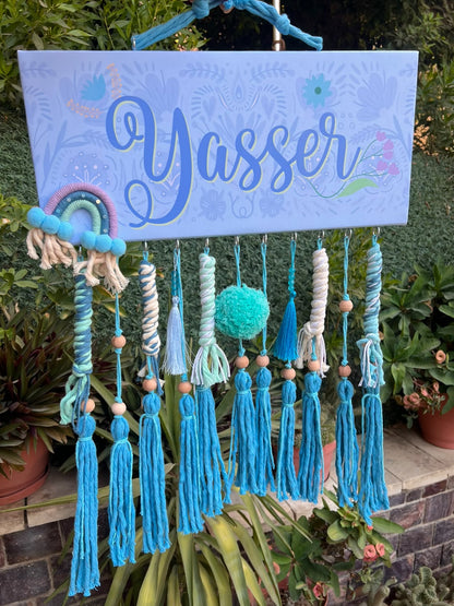 English Boy Name Customizable - Macrame Light Blue