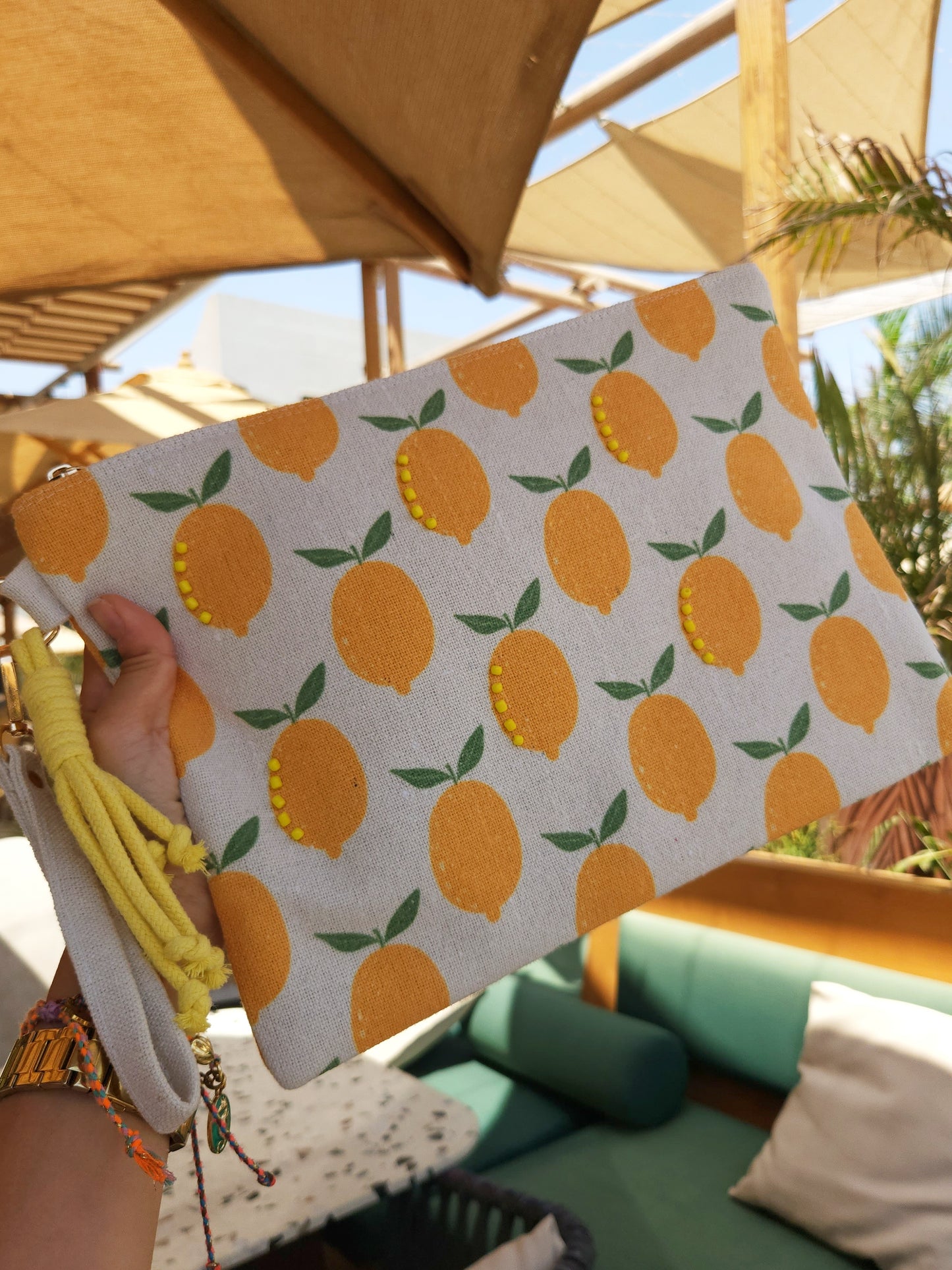 XL Printed Hand Clutch - Zesty Lemon