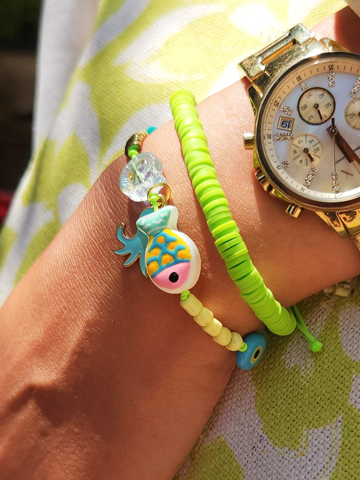 Lime Fishy double Bracelet