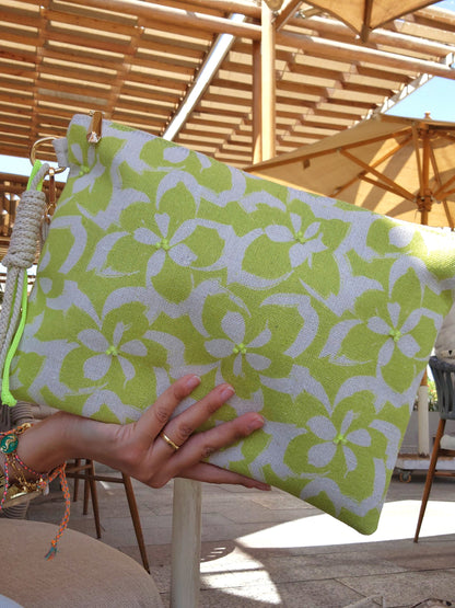XL Printed Hand Clutch - Lime Beach Floral