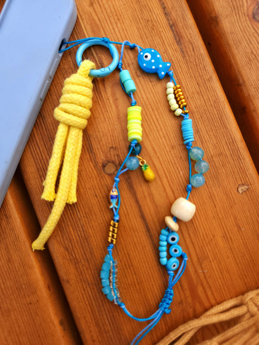 Aqua Yellow Short Mobile Chain/Charm